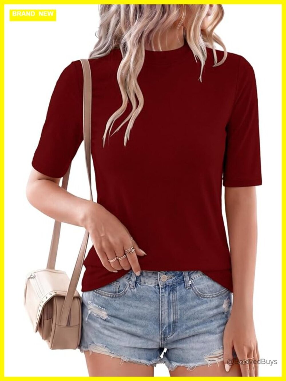 Mock Neck Short Sleeve T-Shirt Basic Tee Top